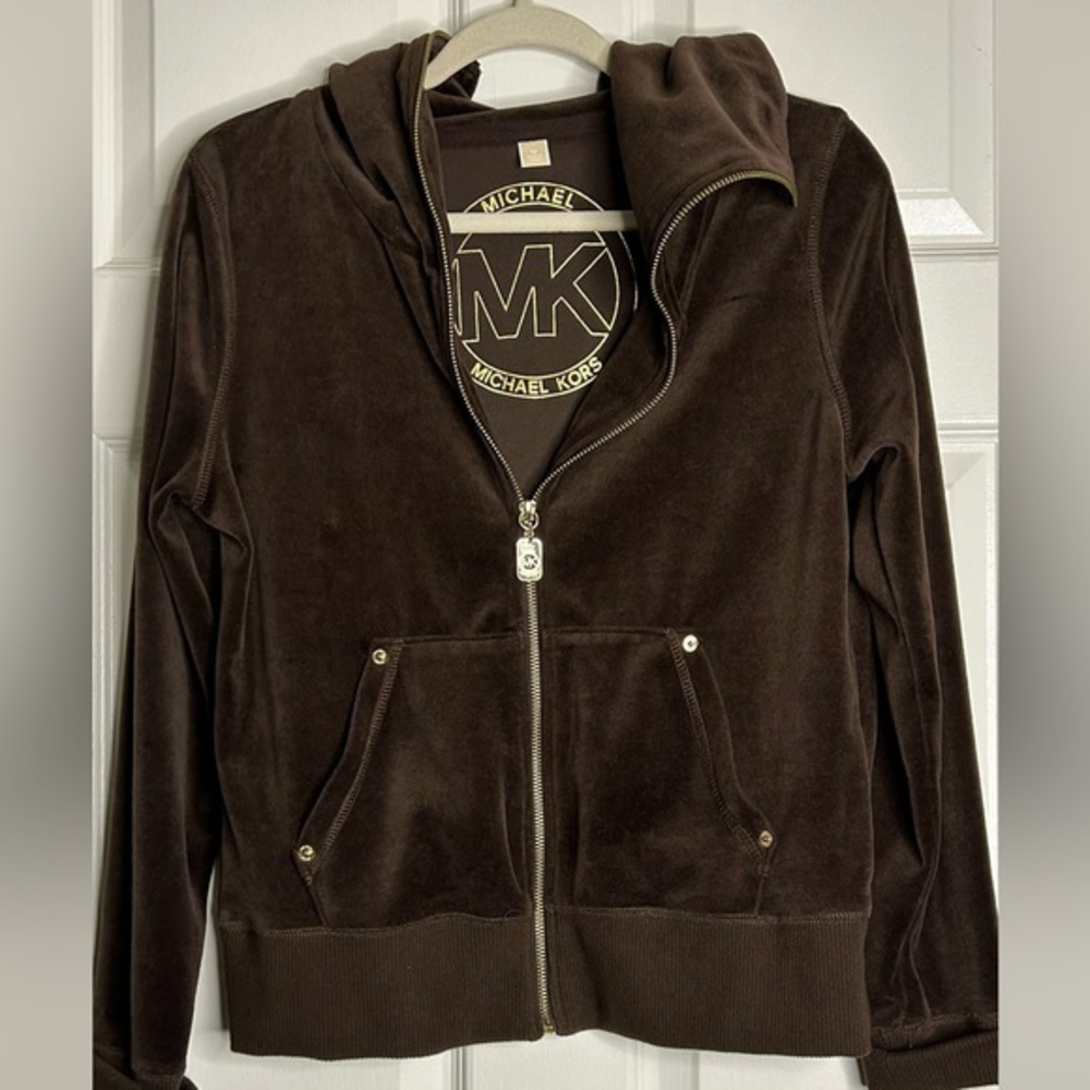 Michael Kors Velour‎ Cowl Hoodie Full Zip Medium